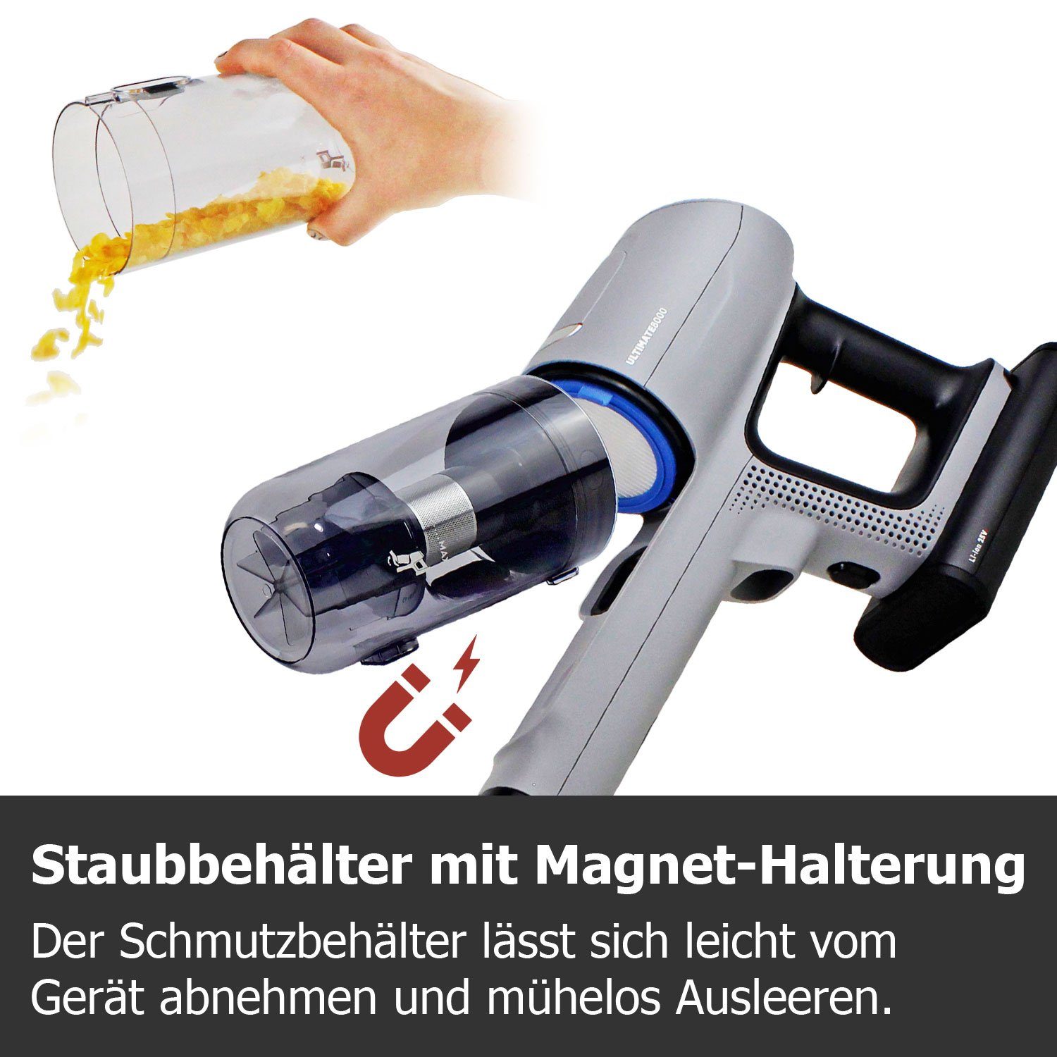AEG Akku-Hand-und Stielstaubsauger Ultimate 8000 AP81UB25UG, beutellos, selbstreinigende Bürstrolle, LED-Licht, 3 Stufen & Auto-Modus