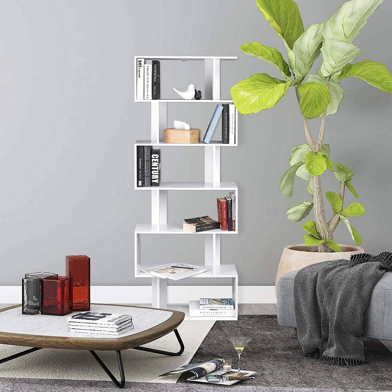Woltu Bücherregal, 1-tlg., 6 Fächer, Holzwerkstoff, 60x160x23,5 cm(BxHxT)
