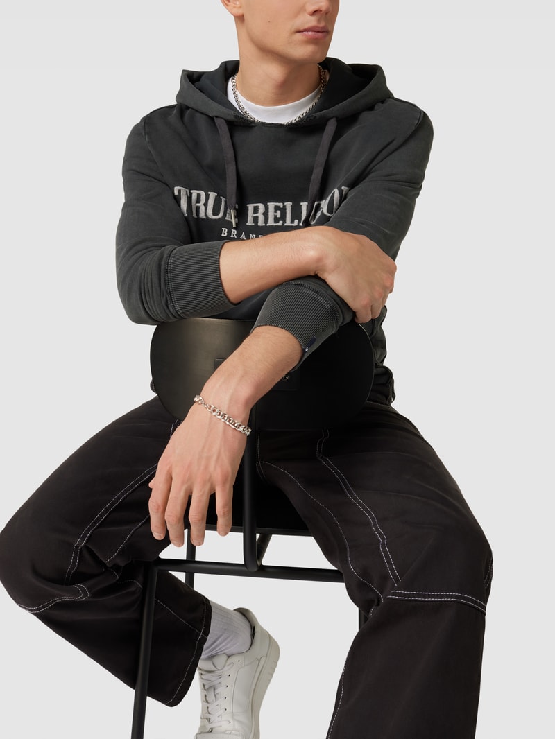 Hoodie mit Label-Stitching Modell 'EMBRO + DIR' in schwarz
