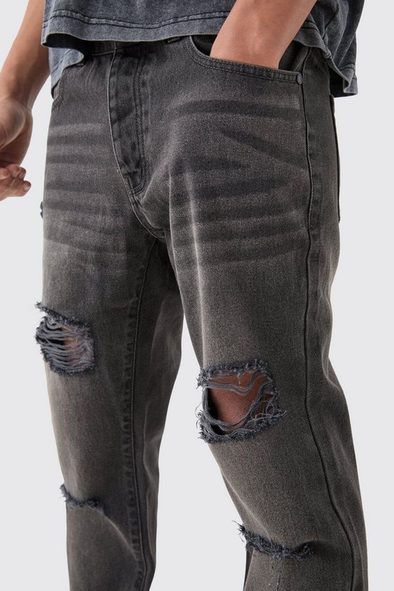 Zerrissene Slim-Fit Jeans in Charcoal
