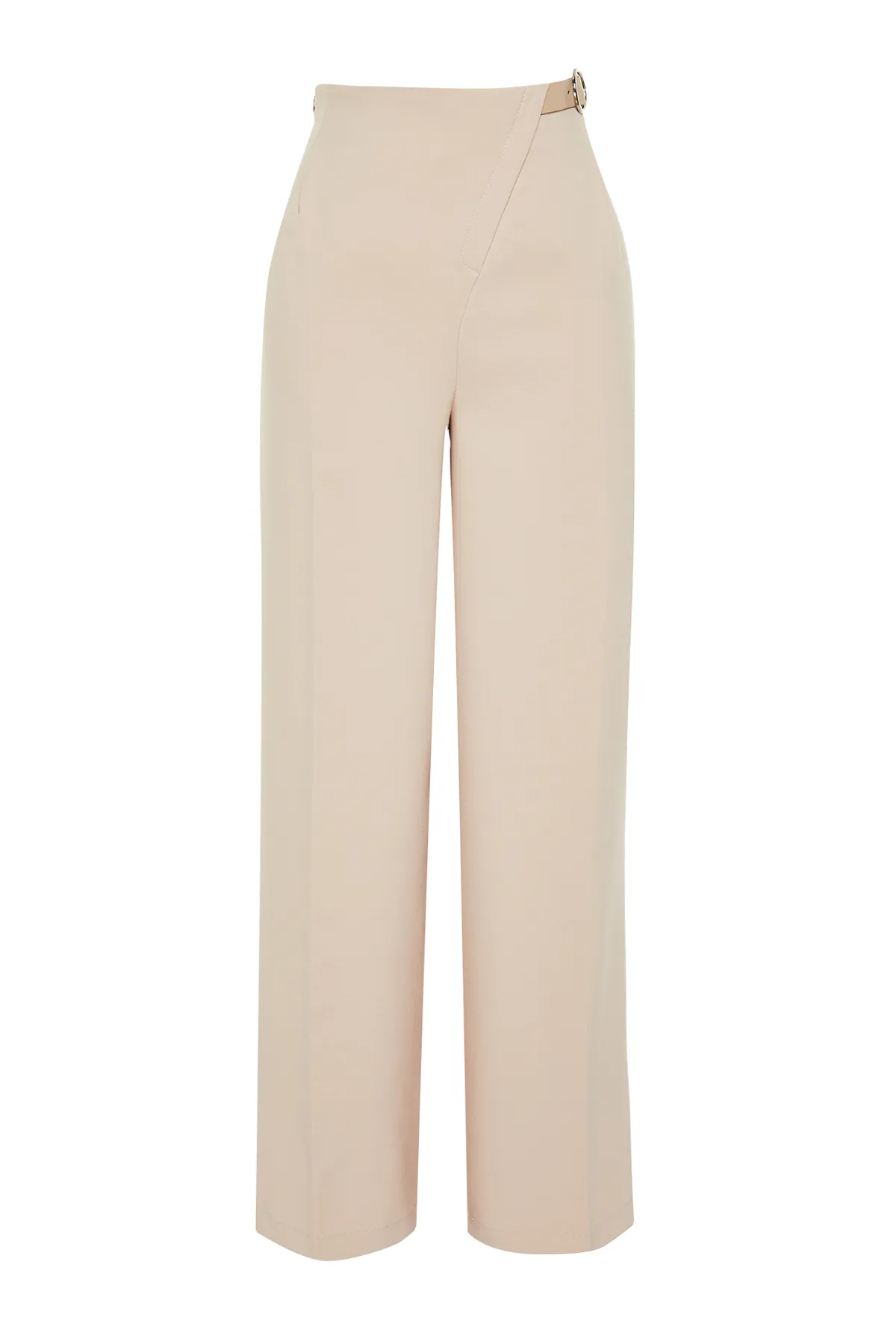 Trendyol Collection  Beige Hose mit weitem Bein und Gürtel aus Iron Trace-Gewebe TWOSS24PL00156