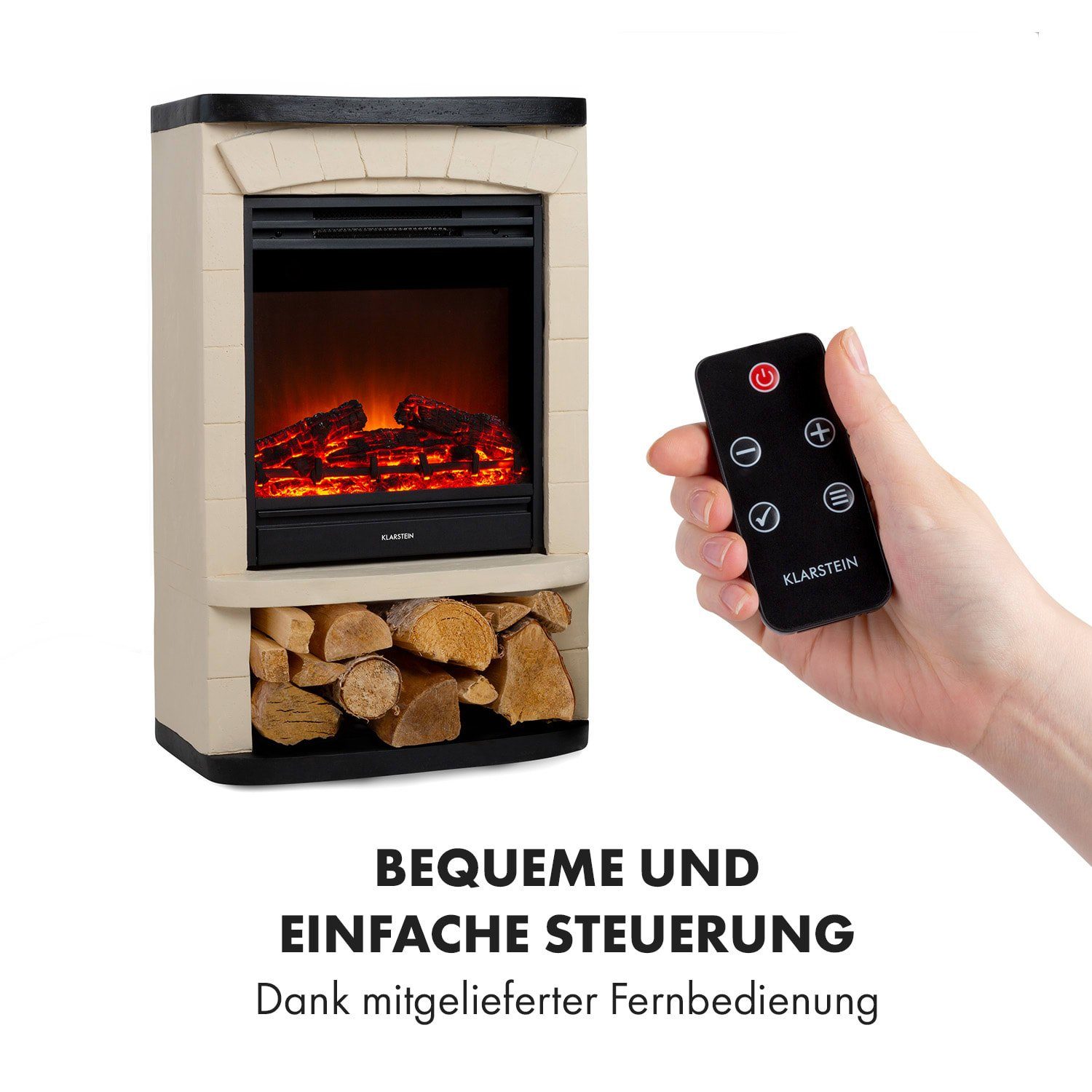 Klarstein Elektrokamin Carinthia, elektrischer Kamin mit Heizfunktion elektrischer Kaminofen mit Heizung