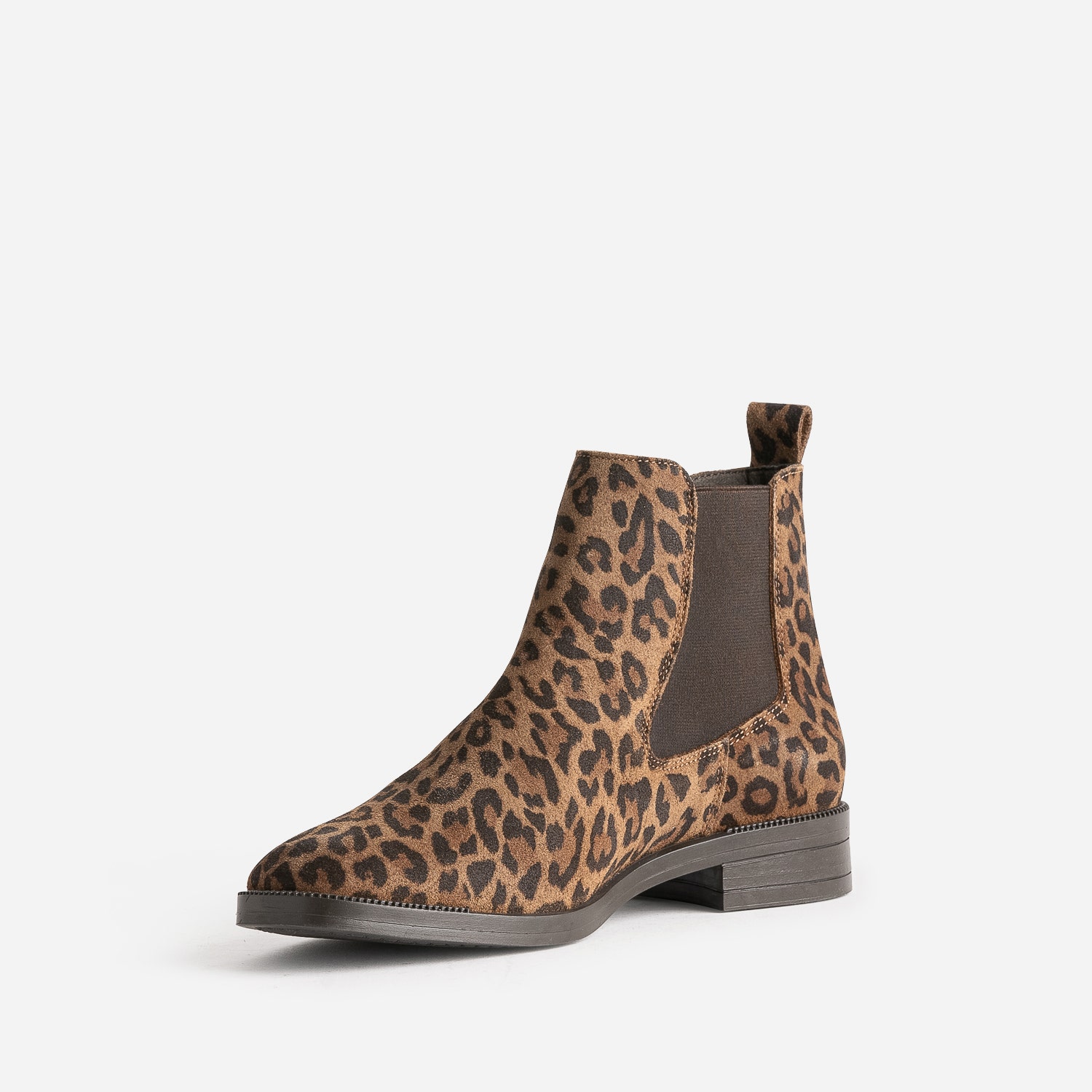 Chelsea boots camel éco-conçu cuir velours à motif léopard