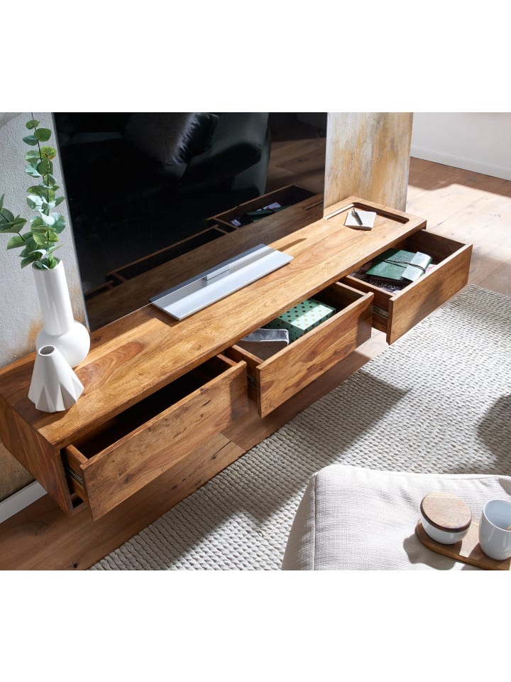 KADIMA DESIGN Lowboard Hängend Sheesham Massivholz 160x25x35 cm TV-Schrank , günstig kaufen onesize