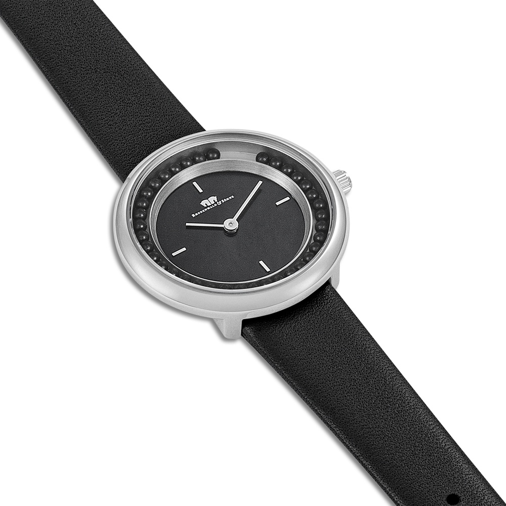 Rhodenwald & Söhne Montre à quartz Pearl en Argent Cuir véritable en Noir Montre