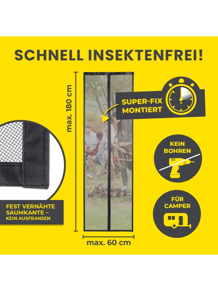 EASYmaxx EASYmaxx Moskitonetz für Campingwagen 60x180cm schwarz mit Magnetvers. für Tü günstig kaufen onesize