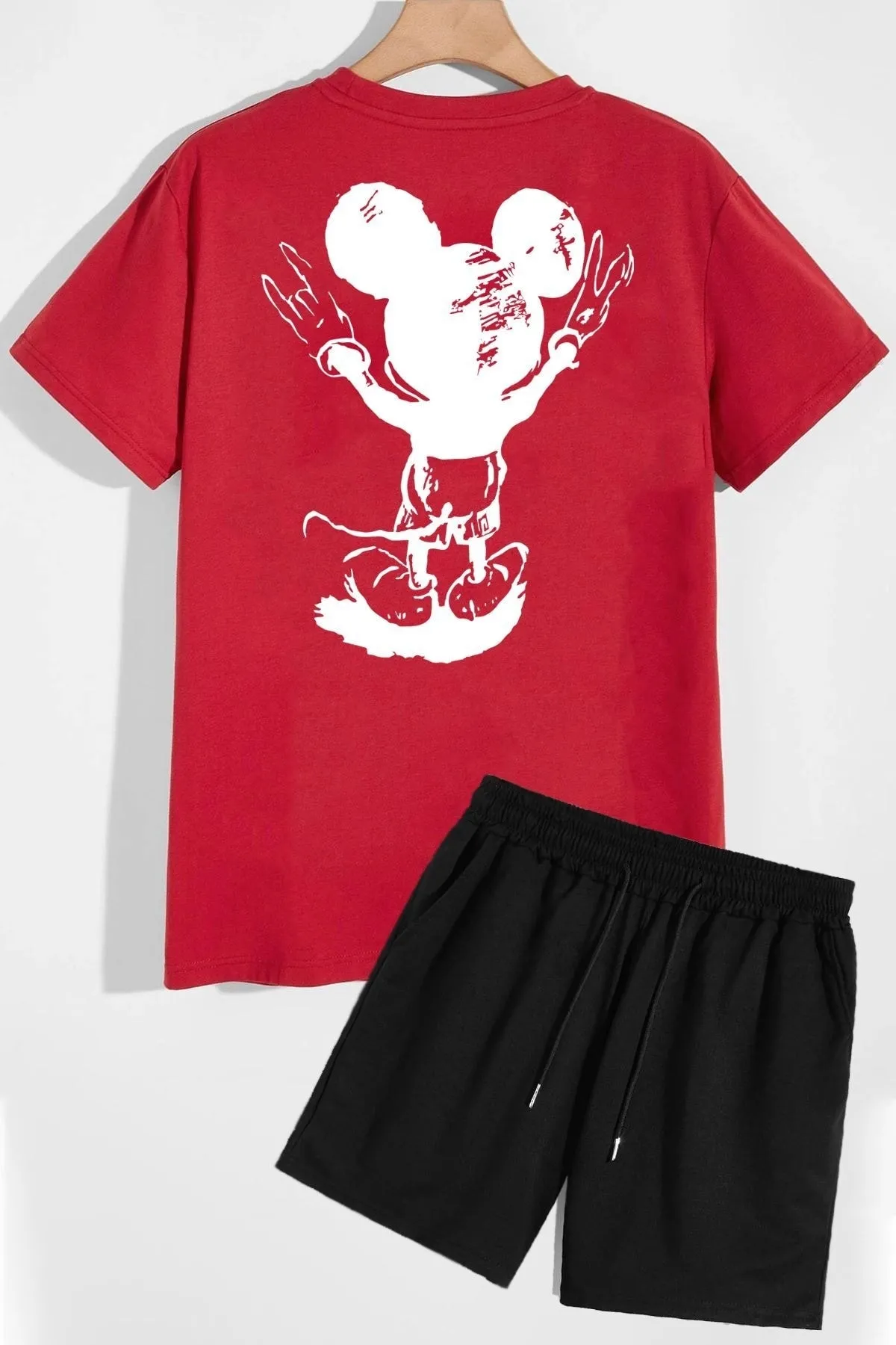 trendypassion  Shorts-T-Shirt-Trainingsanzug-Set mit Rückendruck