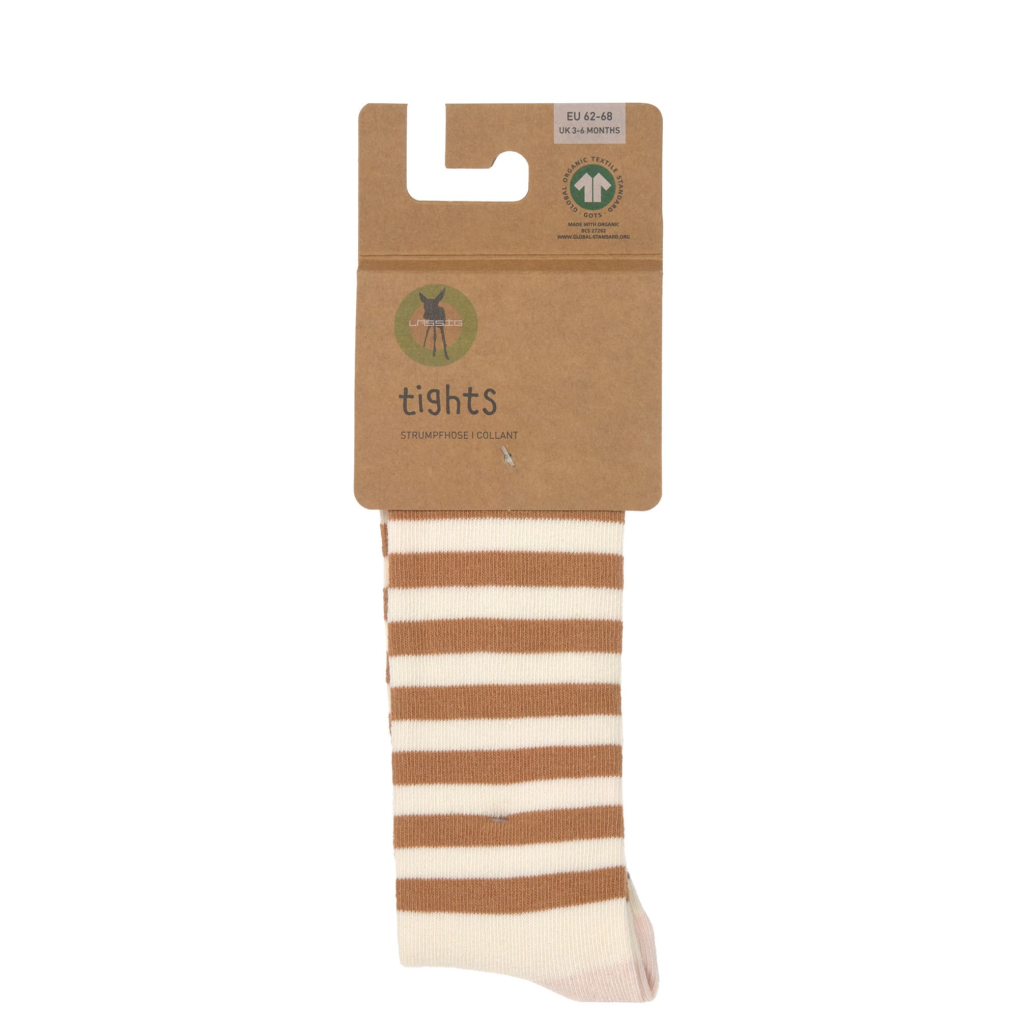 Strumpfhose GOTS - Tights, Halb Gestreift Weiß Karamell