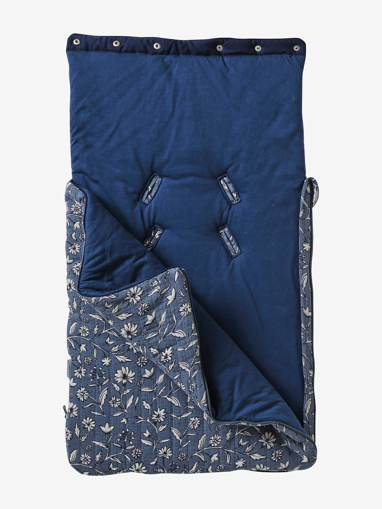 Vertbaudet Baby Ausfahrsack, Musselin Oeko-Tex, personalisierbar - blau indien blume