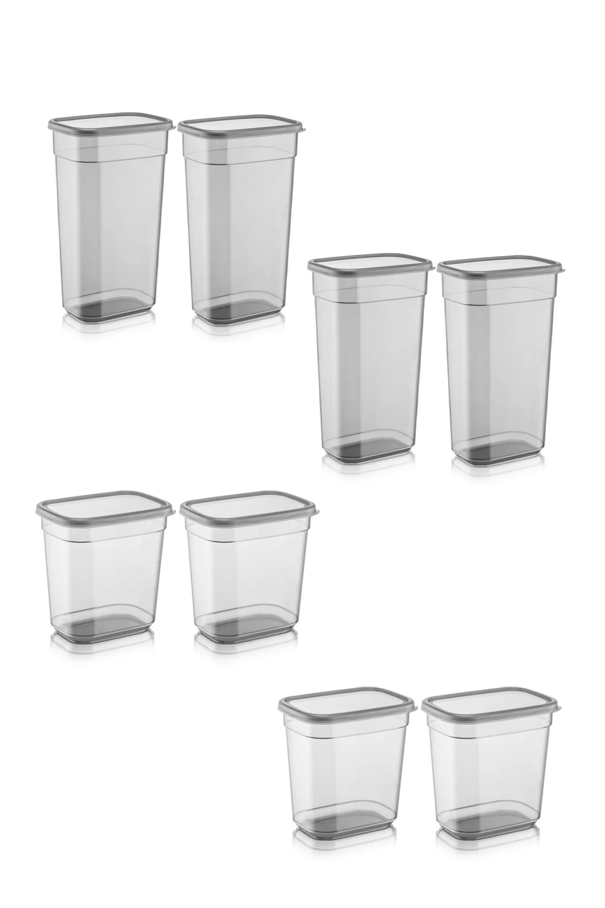 Meleni Home  Mega 8er-Set Elina rechteckige Waschmittel-Aufbewahrungsbehälter Tablet-Waschmittel-Aufbewahrungsbox 4x (3,2 LT-2 LT)