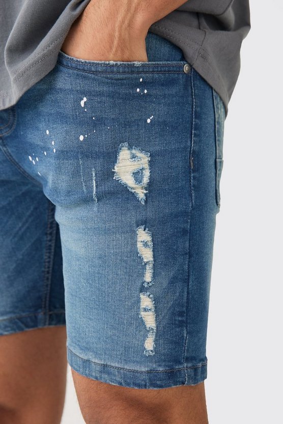 Lockere zerrissene Jeansshorts in Blau