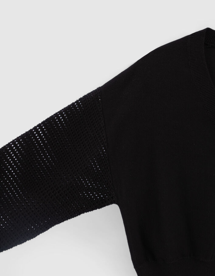 Cardigan cropped noir tricot manches ajourées fille