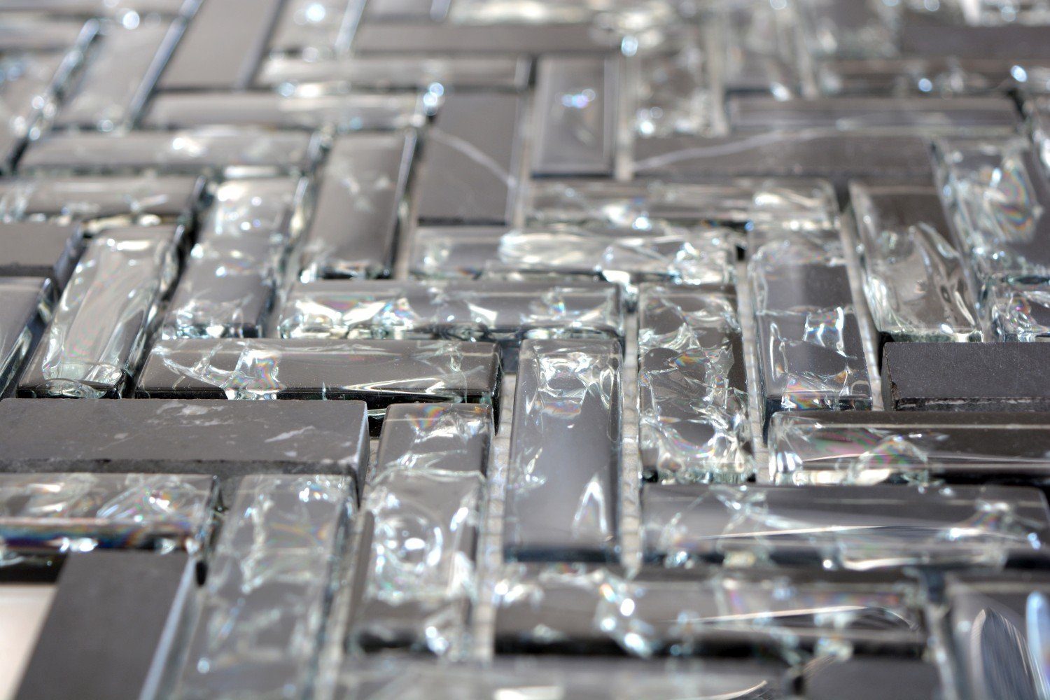 Mosani Mosaikfliesen Glasmosaik Naturstein Mosaik schwarz glänzend / 10 Matten