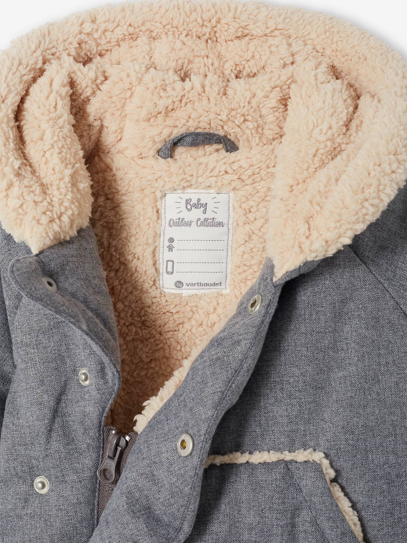 Doudoune asymétrique bébé à capuche gris chiné foncé