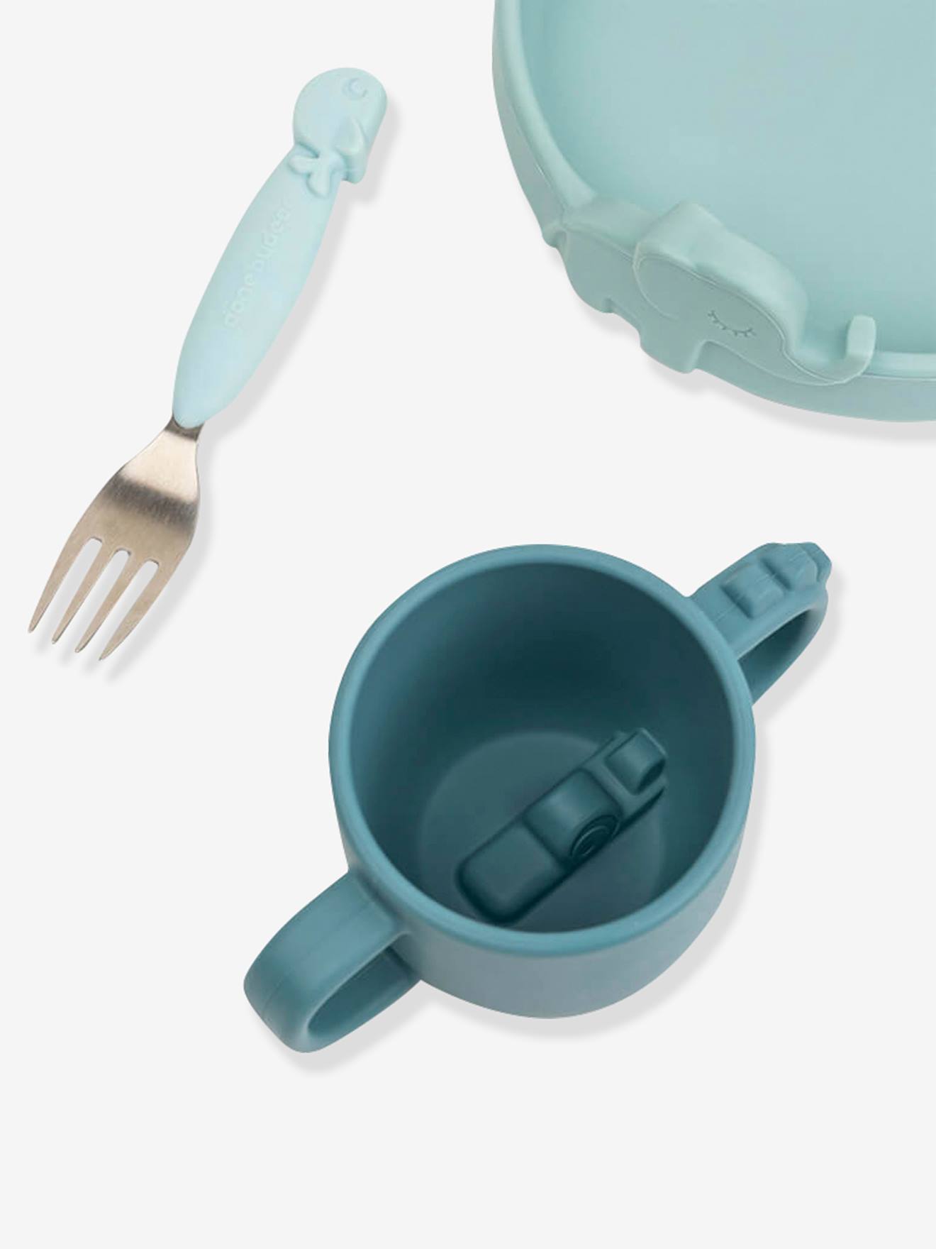 Coffret repas 3 pièces DONE BY DEER Peekaboo Deer Friends en silicone bleu