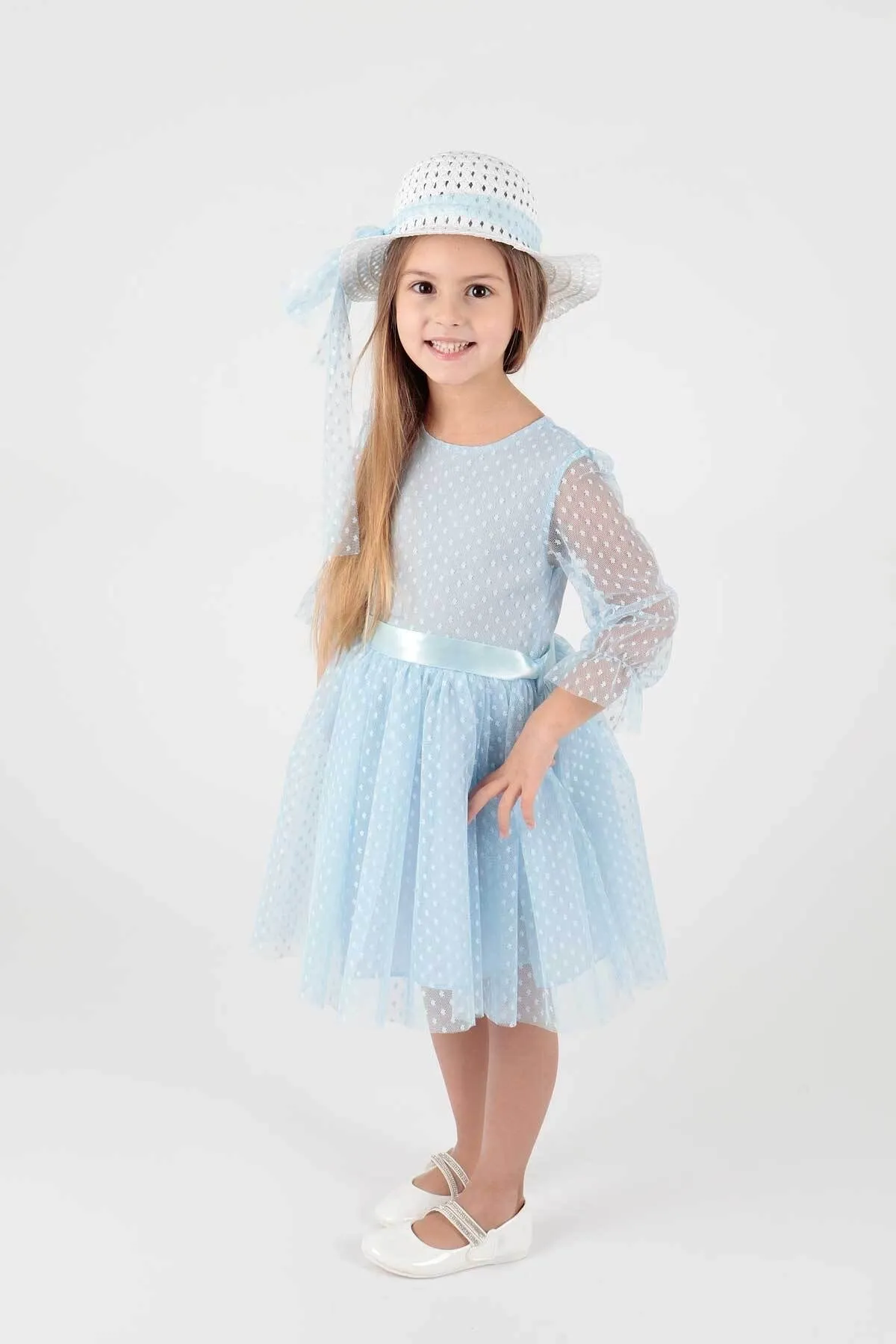 AHENGİM  Trendiges Abendkleid für Mädchen mit Hut und Tüllspitze Ak2228