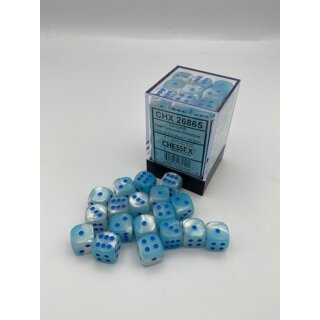 Gemini 12mm d6 Pearl Turquoise-White/blue Luminary Dice Block (36)
