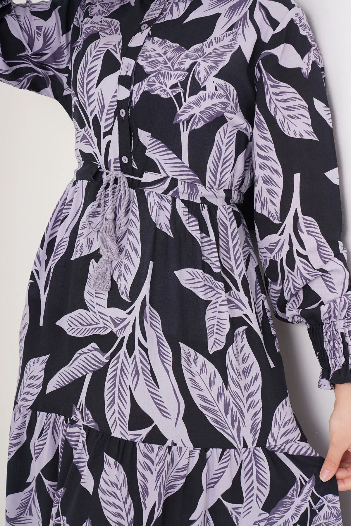 Bigdart  2145 Gemustertes Hijab-Kleid – D. Schwarz