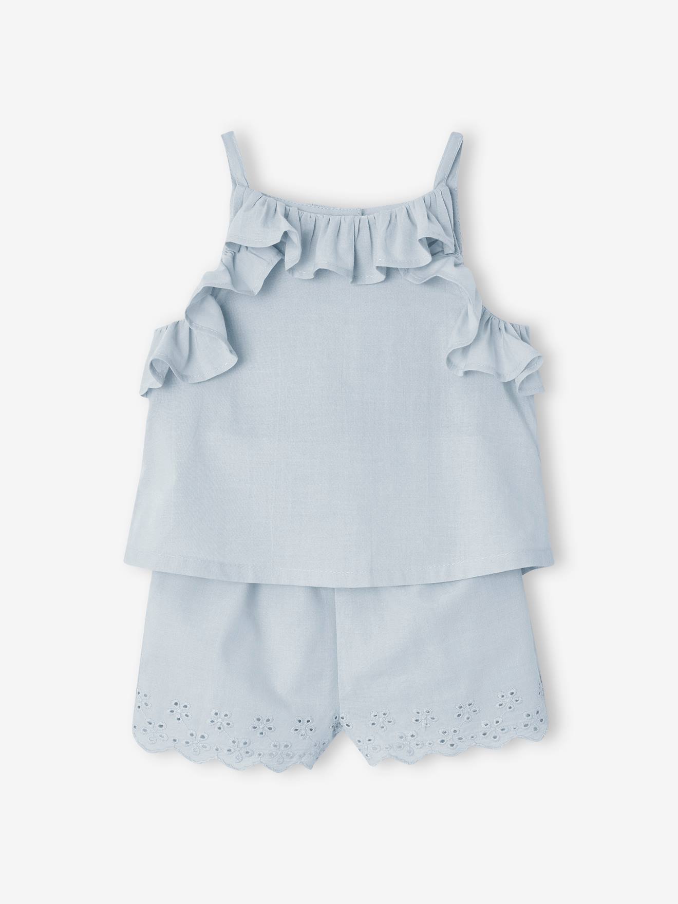Vertbaudet Mädchen Baby-Set: Blusentop & Shorts - eisblau