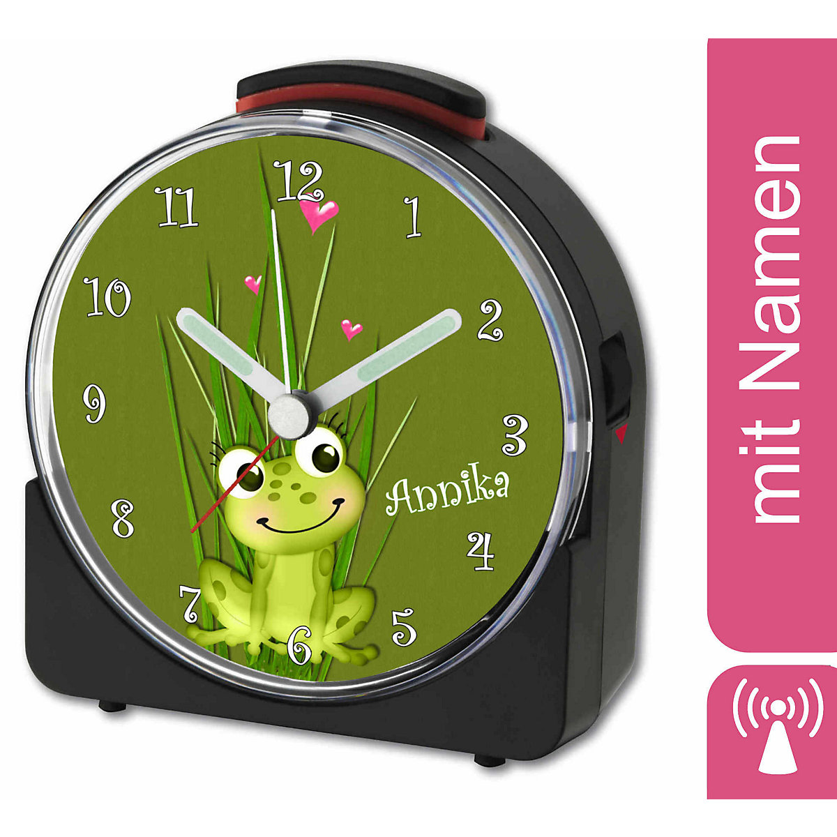 Kinder Funkwecker weiß personalisiert mit Namen Frosch