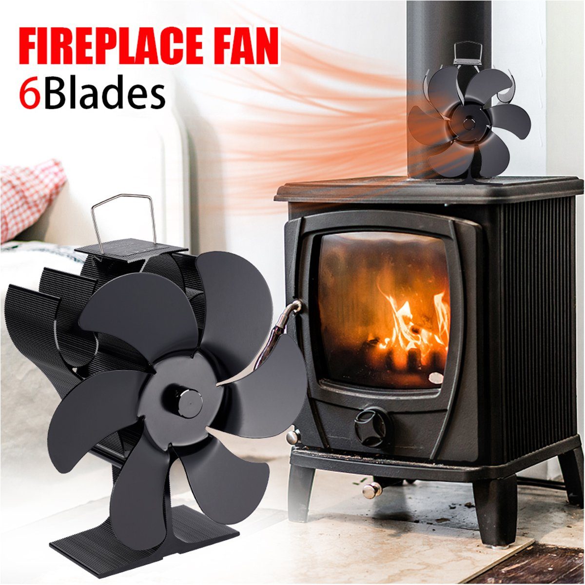 meeteu Kaminventilator 6 Flügel Stromloser Kaminofen Ventilator Stove Fan, Ofenventilator Kaminofen Gebläse Lüfter Holzofen