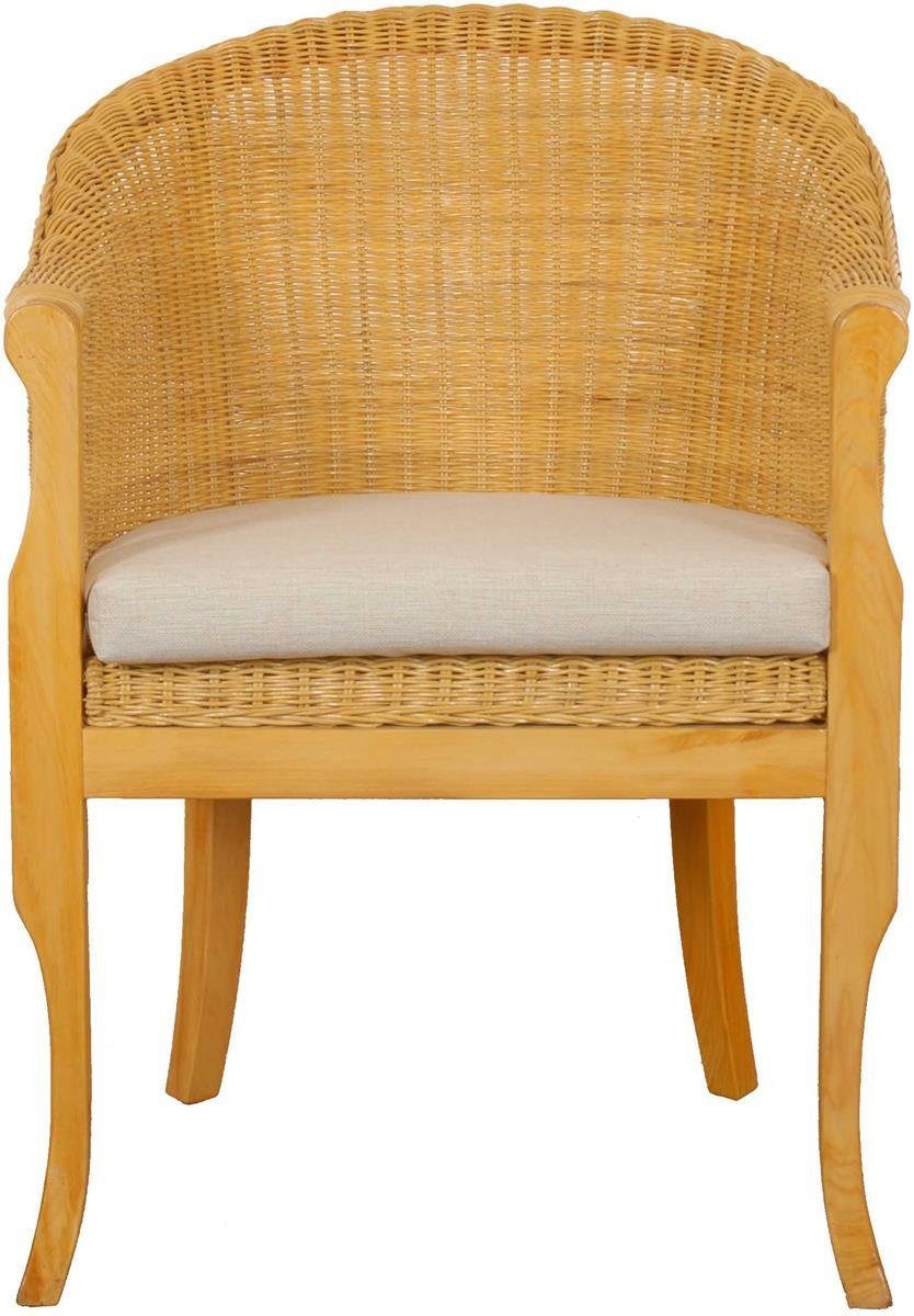 Krines Home Relaxsessel Rattan-Sessel mit Holzbeinen, Sessel aus echtem Rattan- mit Polster, Rattanstuhl, Clubsessel