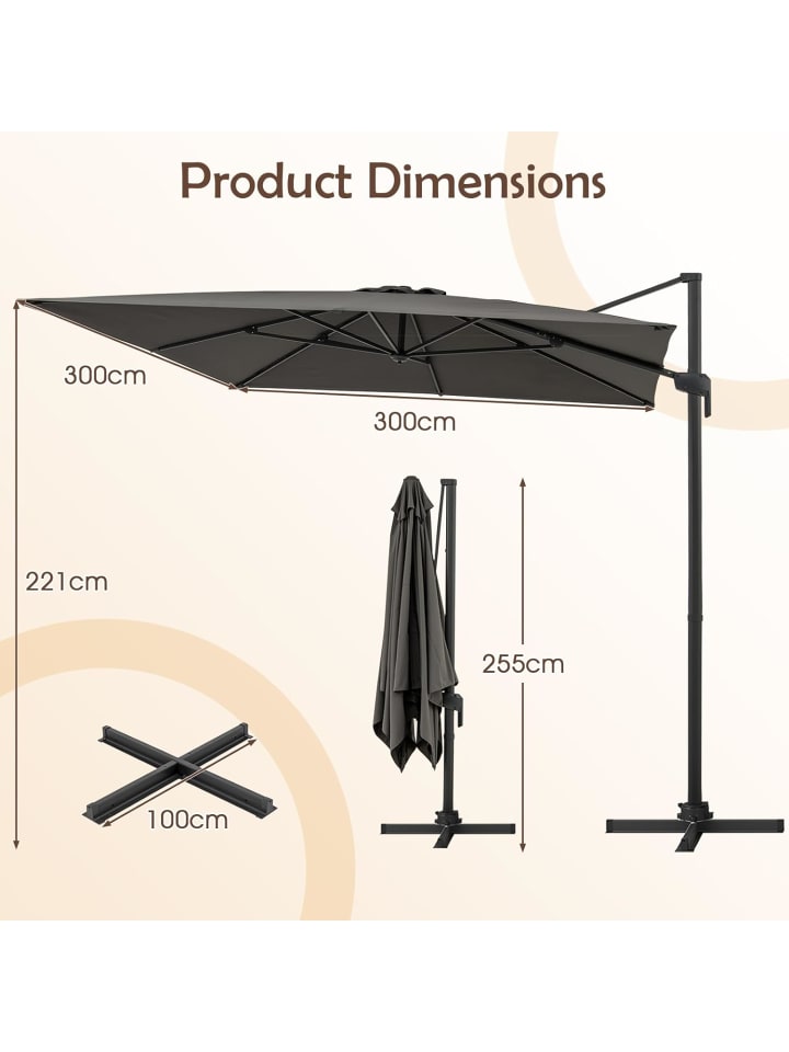 COSTWAY Sonnenschirm 300 x 300 cm in Grau günstig kaufen onesize