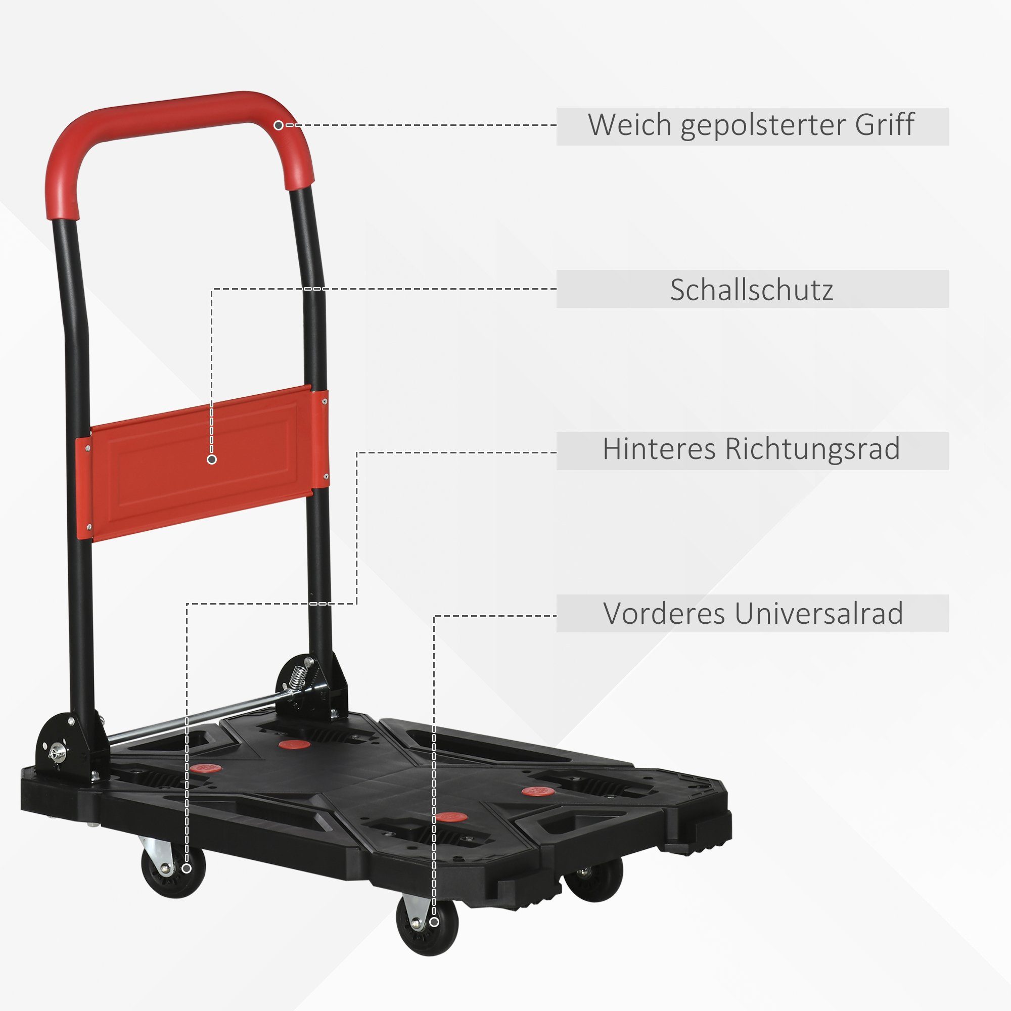Durhand Sackkarre Transportwagen, 150 kg belastbar, 70 cm x 52,5 cm x 90 cm, (Set, 1-St., 1 x Plattformwagen), faltbar