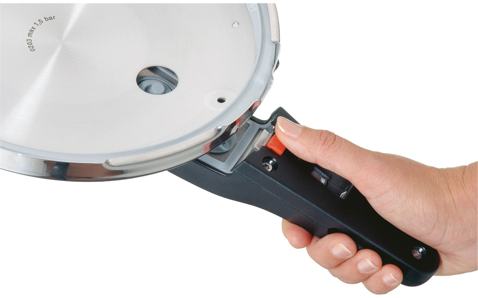 WMF Schnellkochtopf Perfect RDS, Cromargan® Edelstahl Rostfrei 18/10, Dampfkochtopf mit abnehmbarem Deckelgriff, Induktion