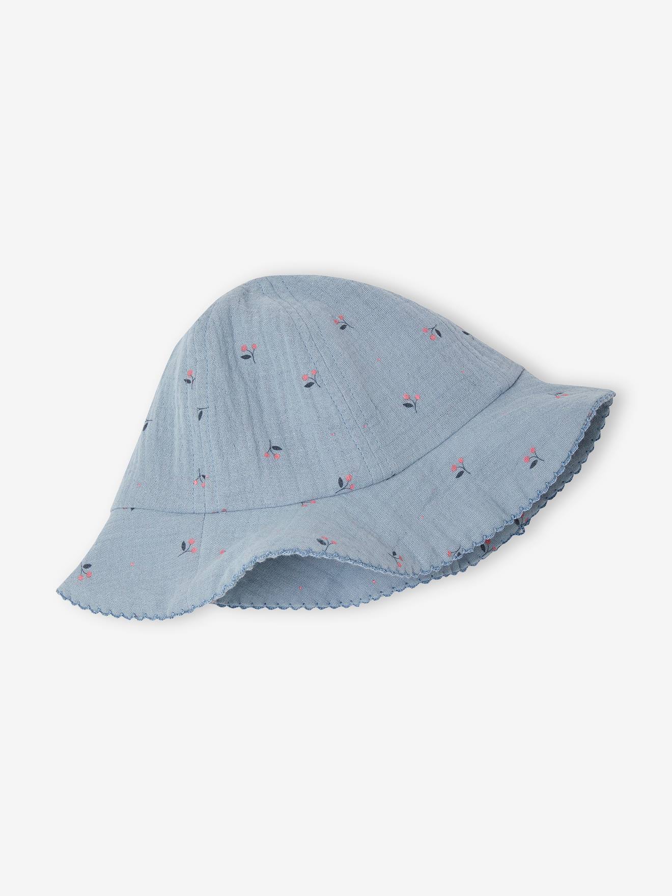 Vertbaudet Baby-Set aus Musselin: Kleid & Sonnenhut - blau chambray