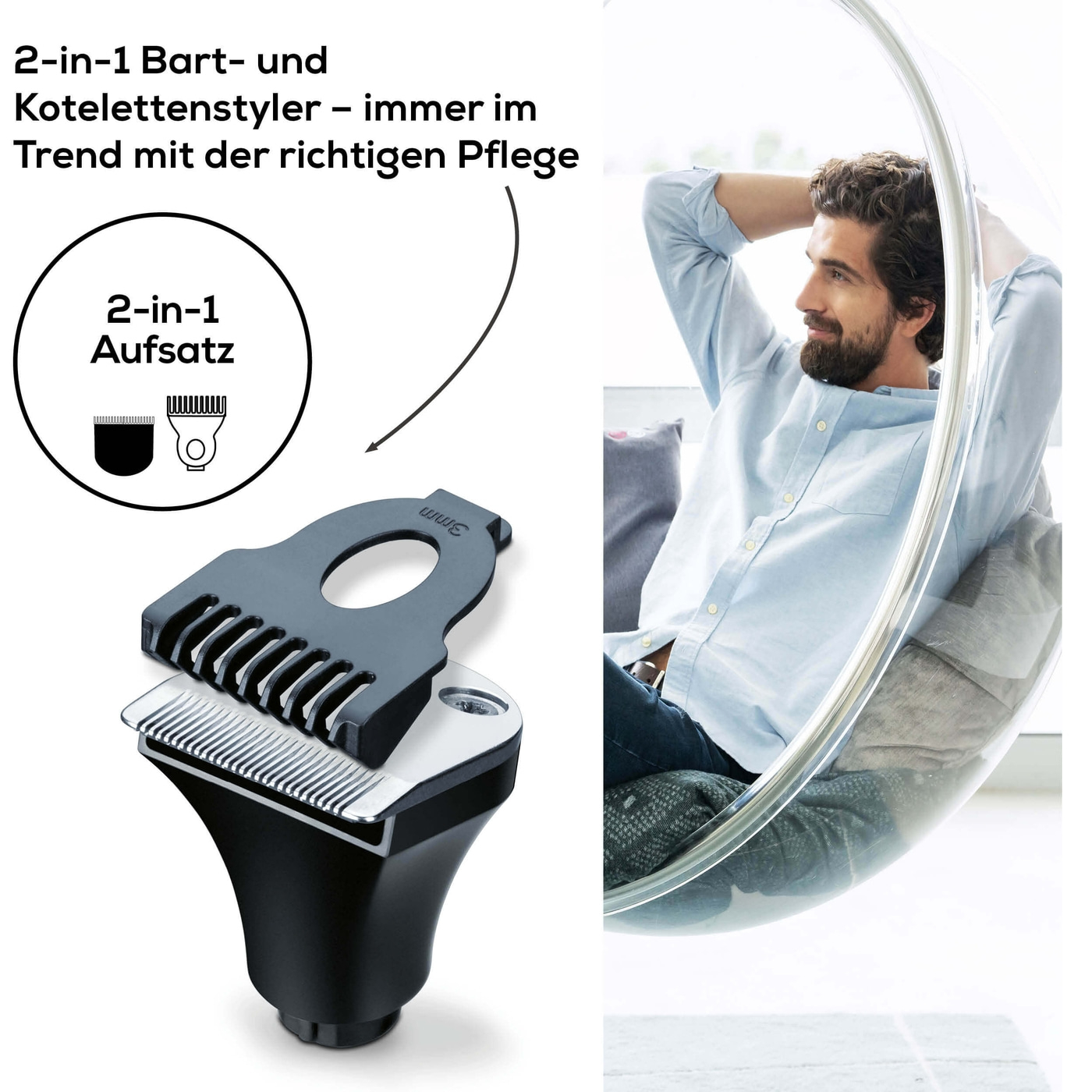 Beurer HR 8000 Rotationsrasierer-Rotationrasierer mit Präzisionsschneidesystem, 2-in-1 Bart & Kotelettenstyler
