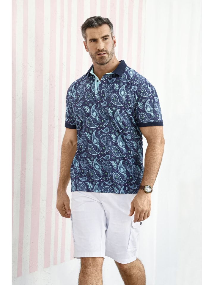Charles Colby Poloshirt EARL SUITBERT in blau gemustert günstig kaufen XXL