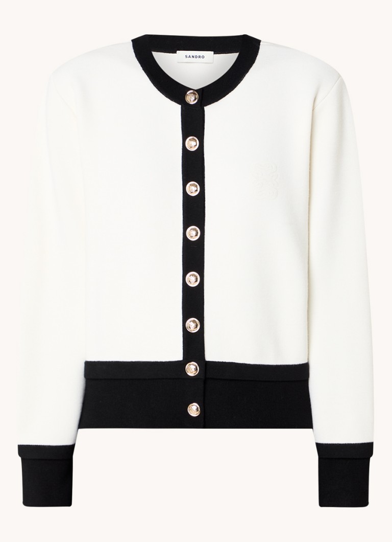 Cardigan Sandro in pregiata maglia di misto lana con logo.