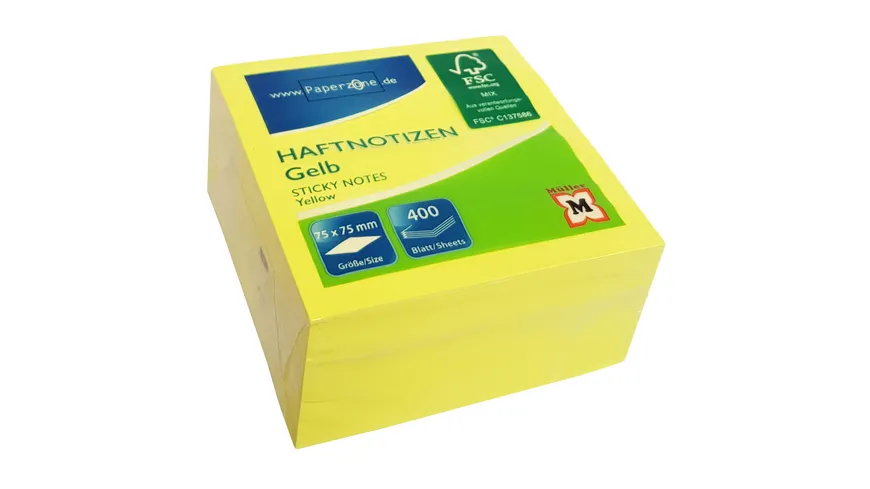 PAPERZONE Haftnotizwürfel 400 Blatt gelb gelb