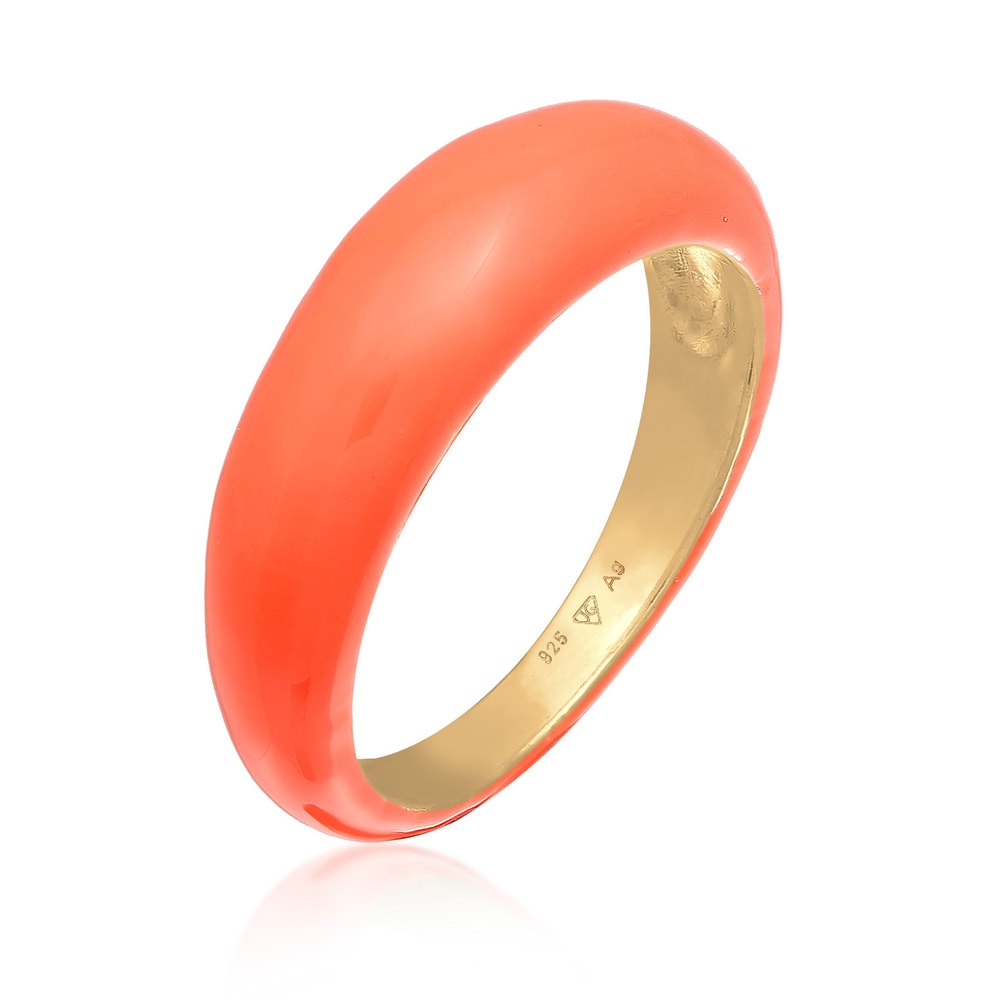 Elli Elli Bague Femmes Bande Pile avec Émail Orange en Argent Sterling 925 Plaqué Or Bague