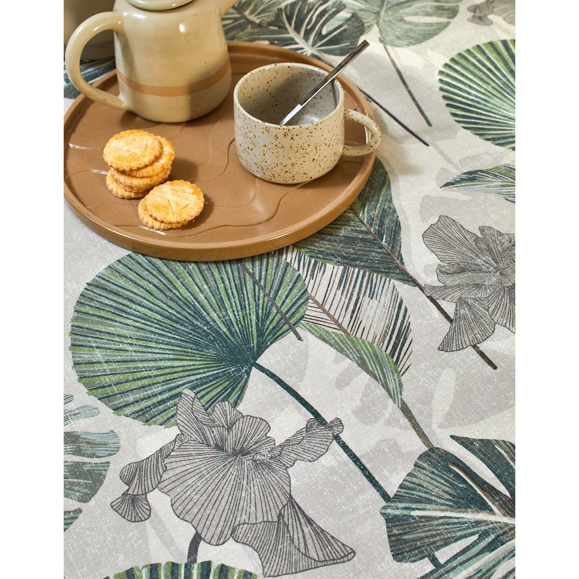 Nappe tissu enduit imprimé végétal