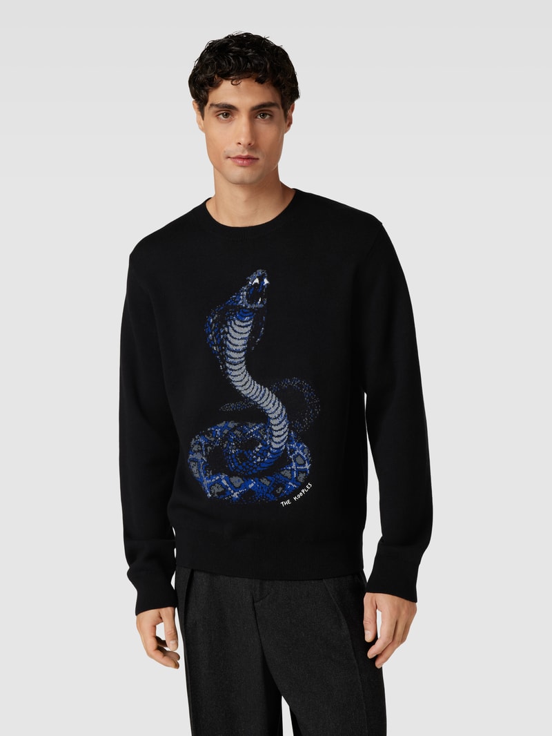 Strickpullover mit Motiv-Print Modell 'PULL' in schwarz