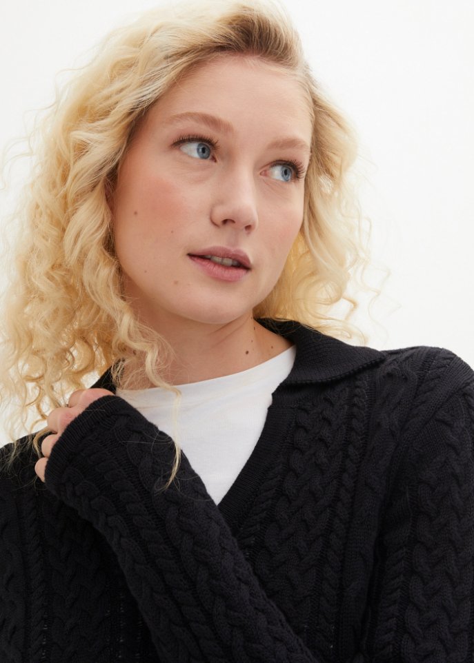 Weiter Baumwoll-Pullover mit Polokragen