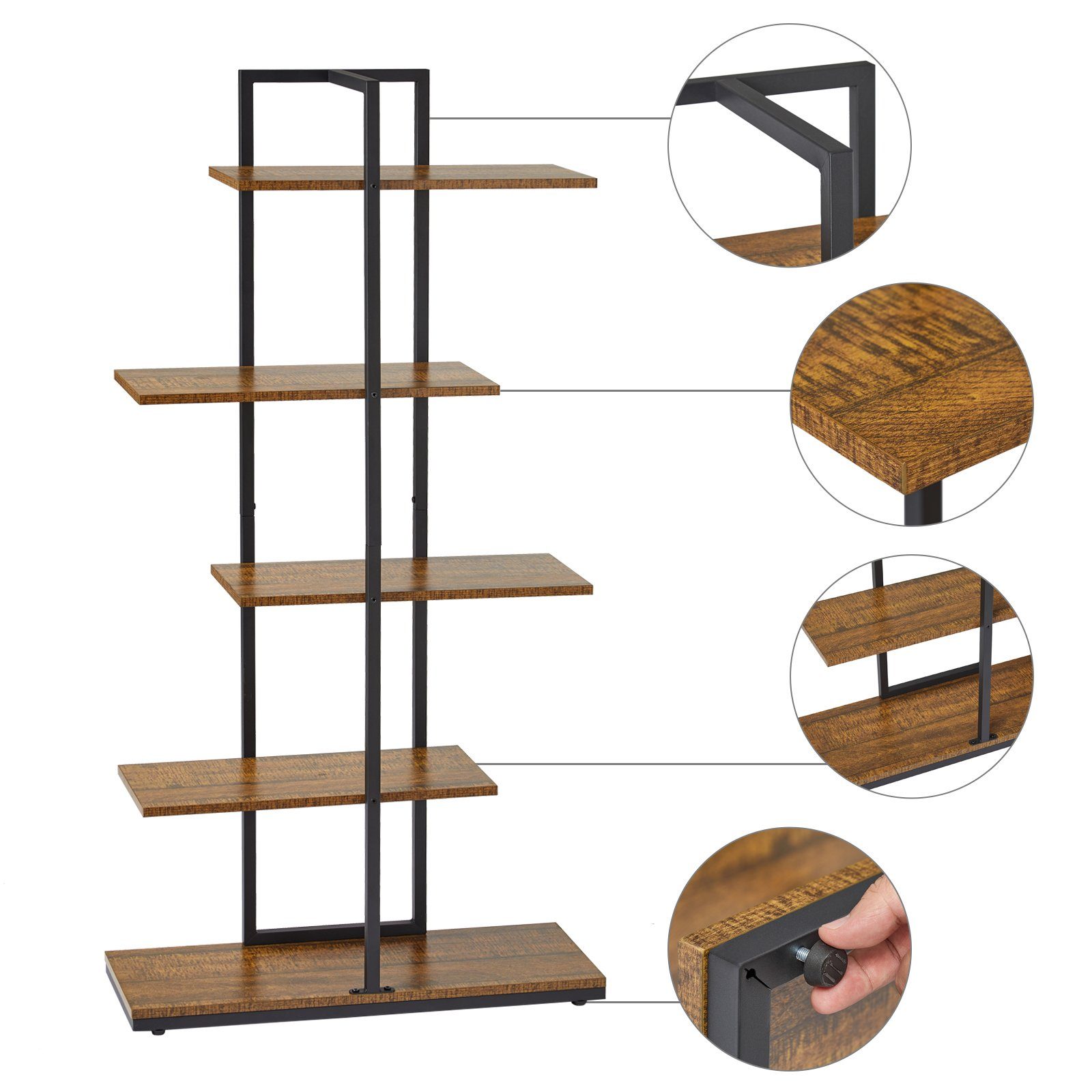 Mondeer Bücherregal Standregal, 5 lagiges asymmetrisches Split-Level Lagerregal, 74x28x144.5cm, Braun