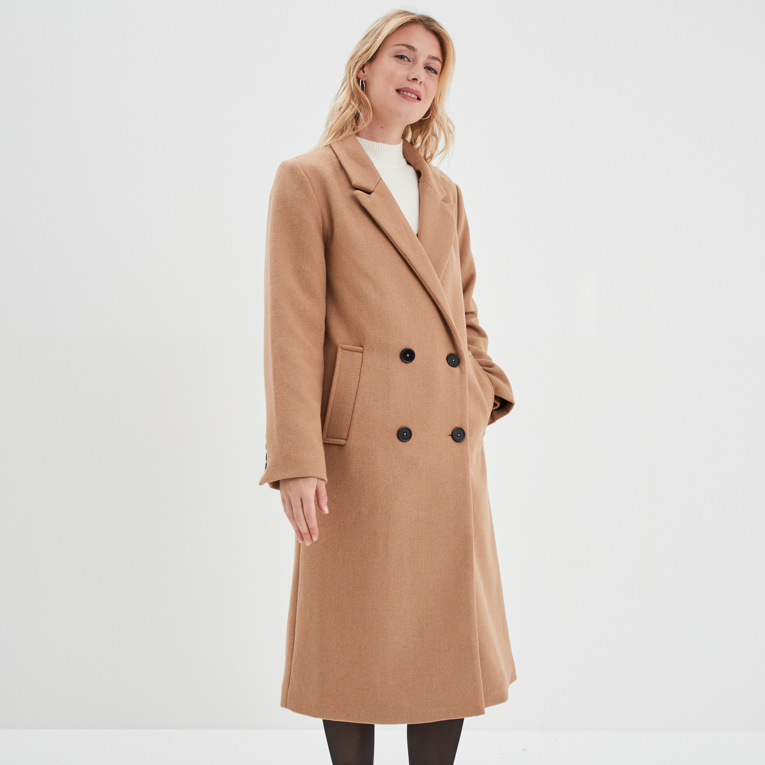 Manteau long boutonnage croisé taupe femme | La Halle