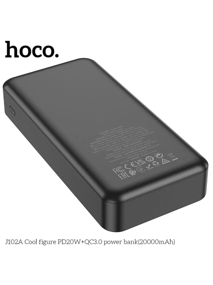 HOCO Powerbank 20000 mAh PD QC3.0 3A 20W, USB-A & USB-C mit LED-Anzeige in Schwarz günstig kaufen 14,7 cm