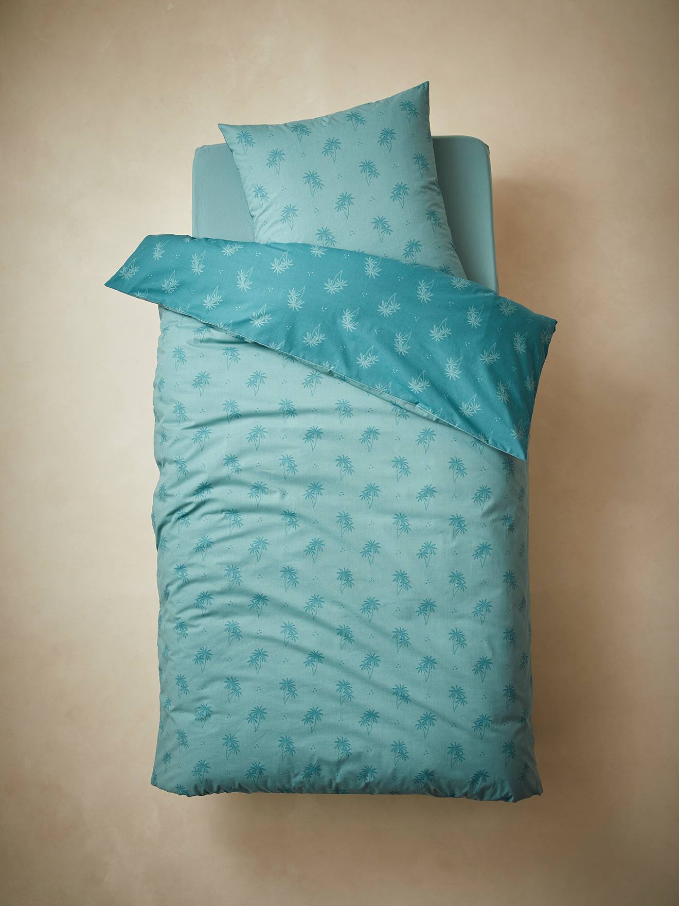 Parure housse de couette + taie d'oreiller enfant PALMIERS terracotta