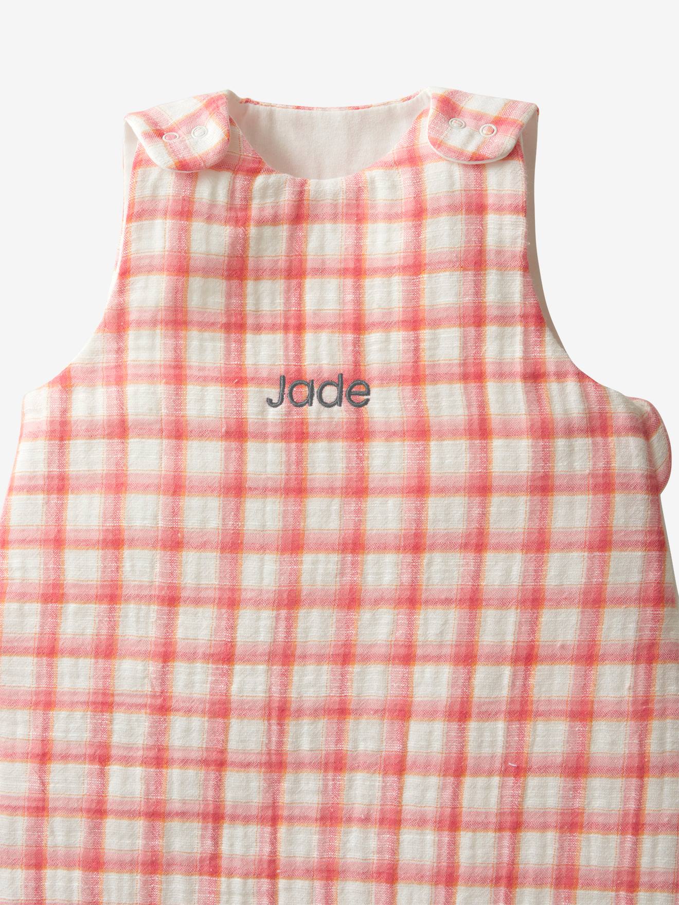 Gigoteuse spécial été en gaze de coton CARREAUX personnalisable Oeko-Tex® bleu