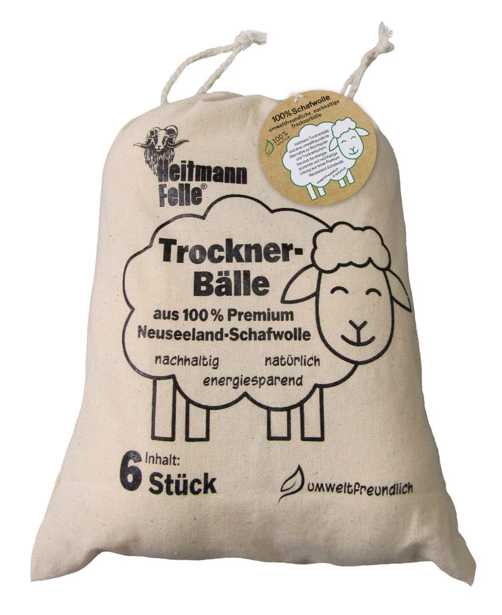 Heitmann Felle Trocknerball 6 Sück Trocknerbälle aus 100% Premium Neuseeland-Schafwolle