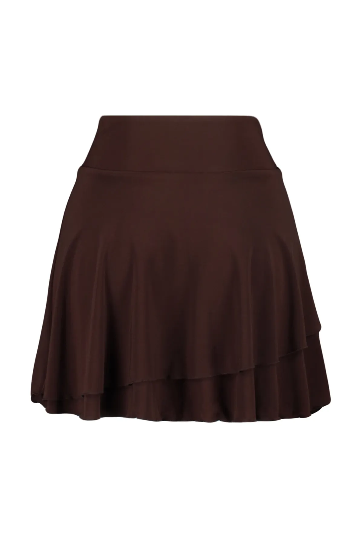 Trendyol Collection  Brauner Mini-Strickrock mit Volant und Rüschendetail TWOAW24ET00214
