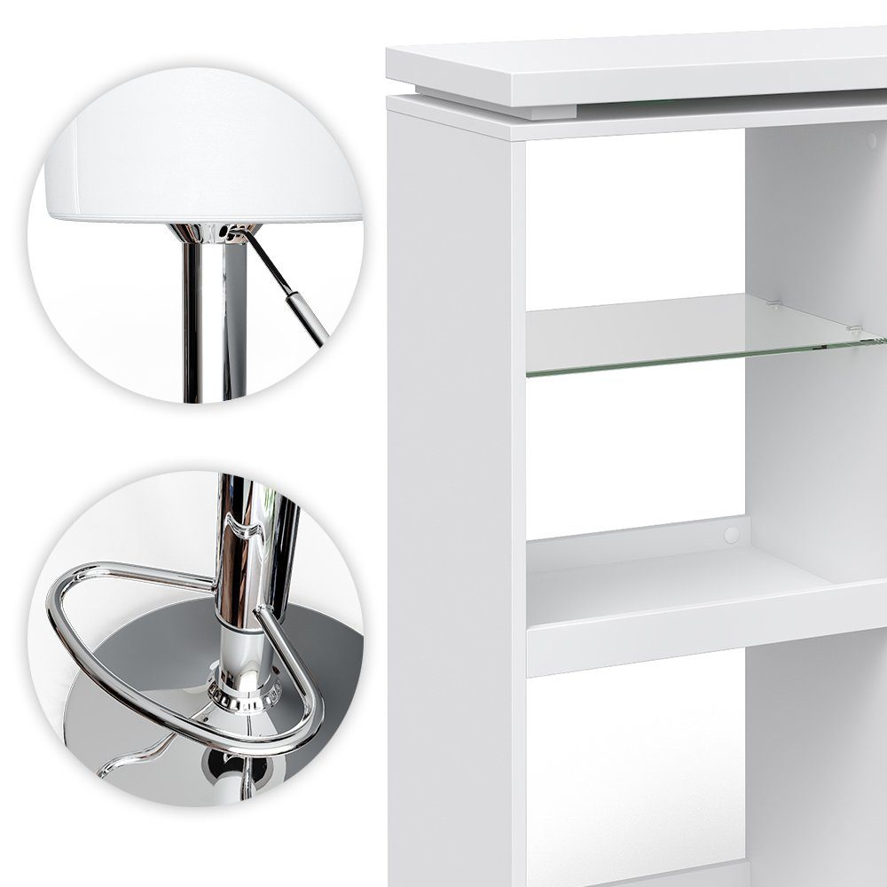 Vicco Bartisch Bartresen Stehtisch Bistrotisch VEGA Weiß drehbar inkl. Hocker