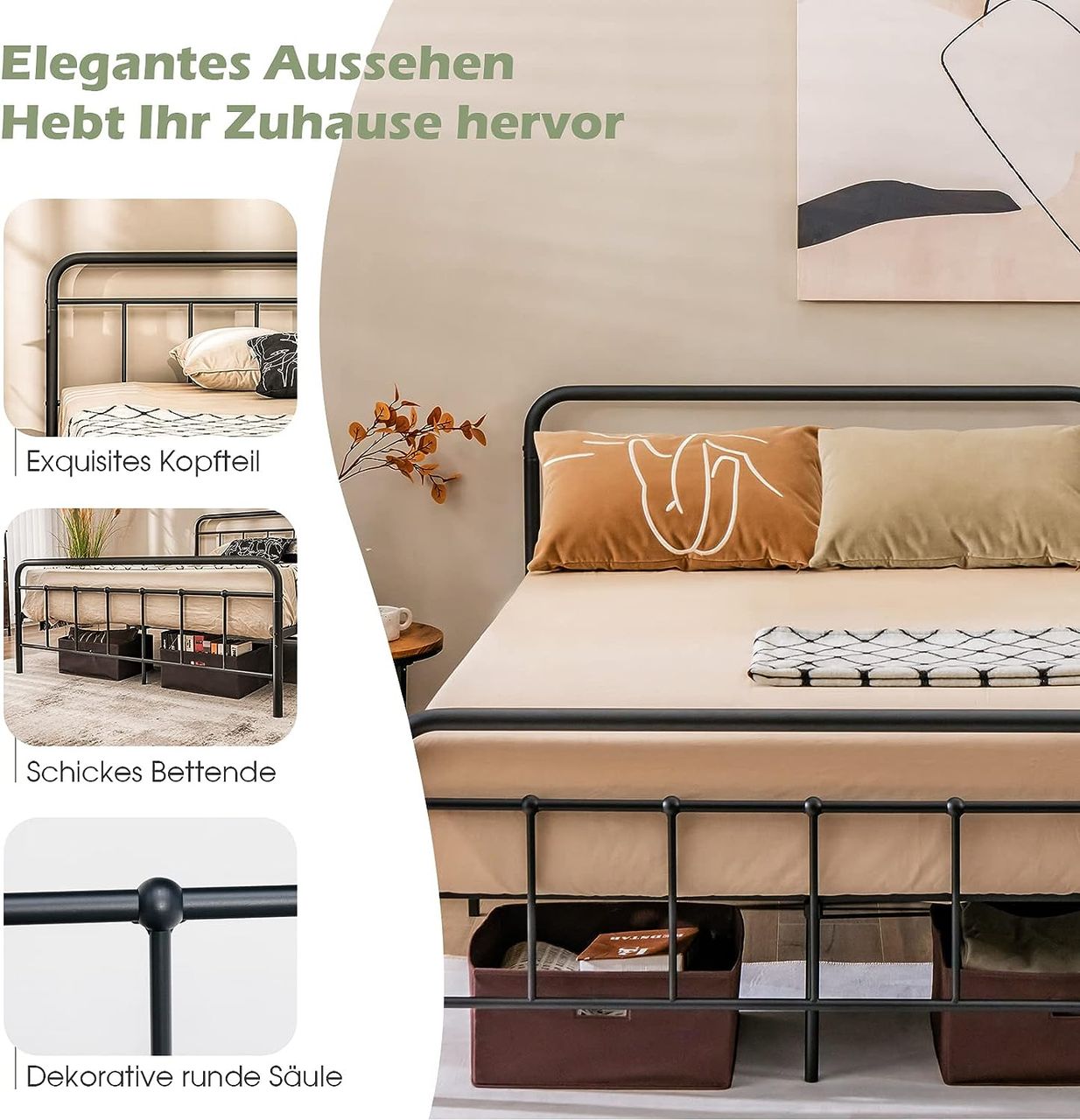 Costway COSTWAY Metallbett Bettrahmen für 200 x 160 cm Matratze