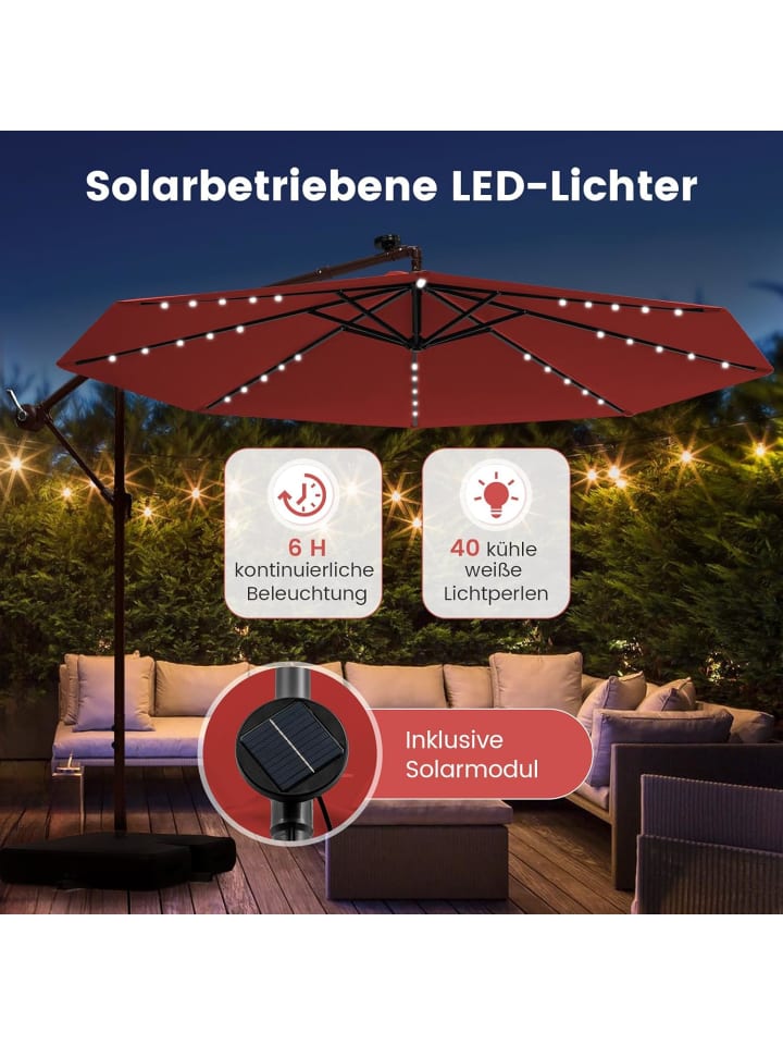 COSTWAY 300cm Ampelschirm mit LED & Sandsäcke in Rot günstig kaufen onesize