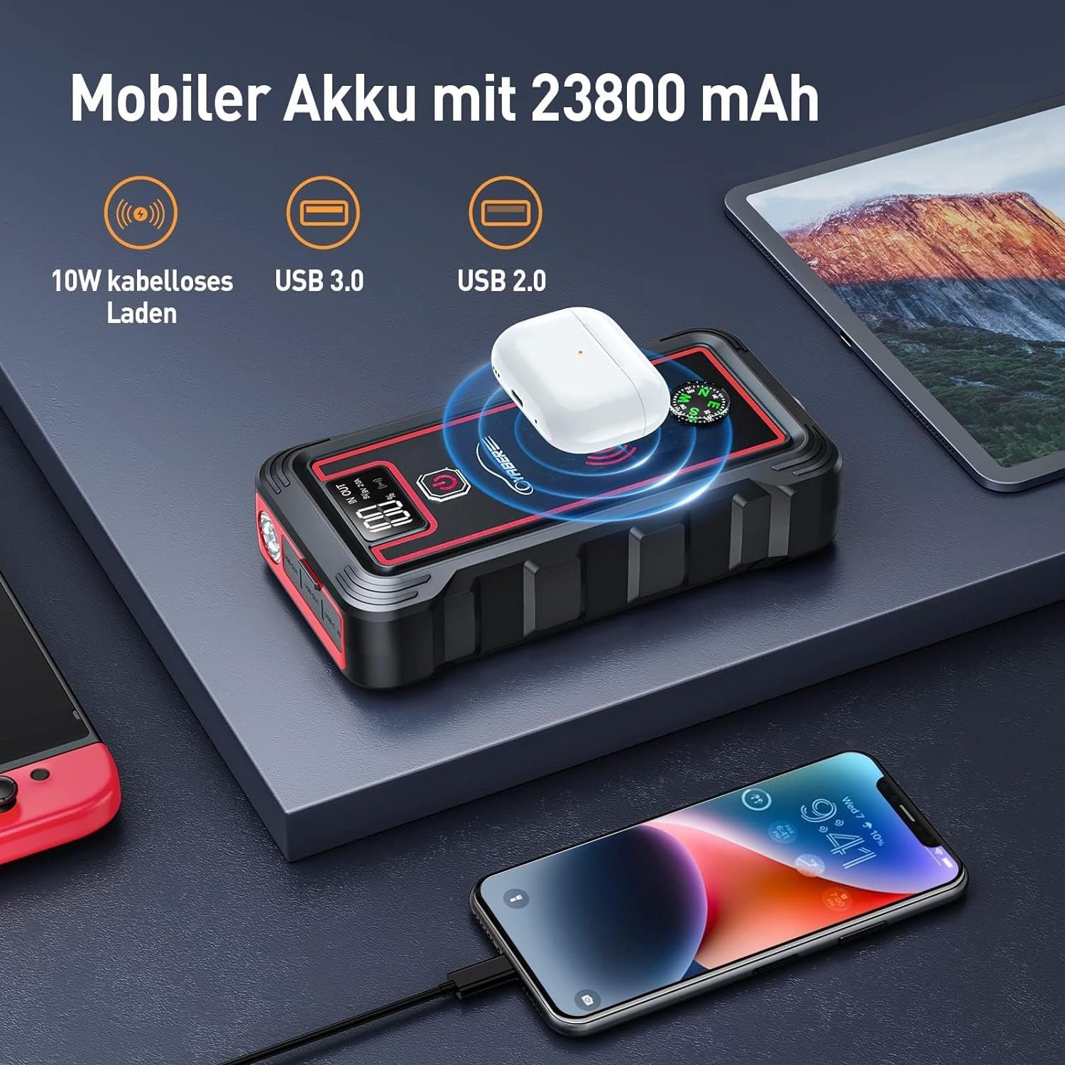 Yaber Starthilfegerät, Starthilfe Powerbank 3500A Spitzenstrom 23800mAh