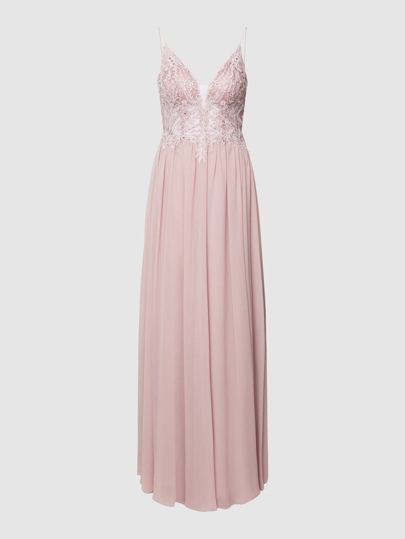 Abendkleid mit floralen Stickereien in rosa